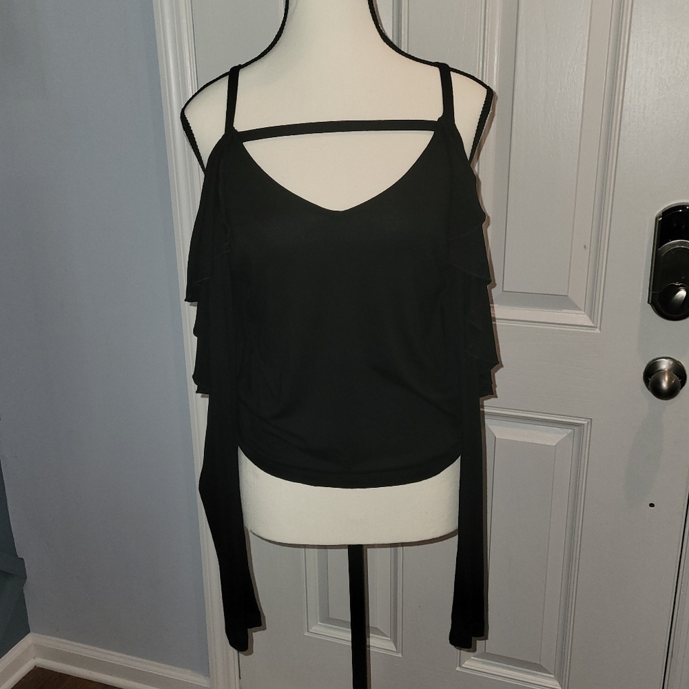 NWT- Chelsea Sky jersey ruffled blouse